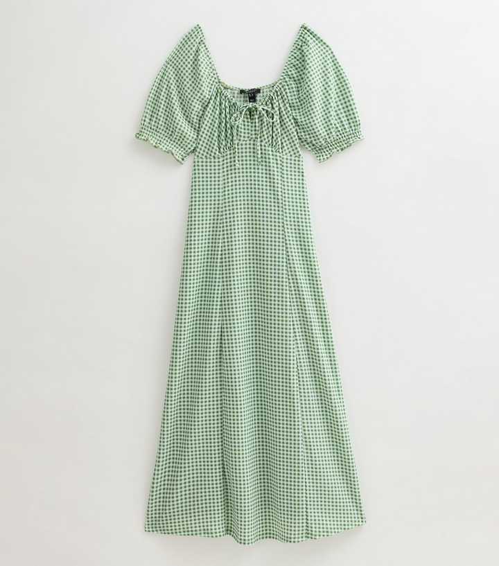 Maternity Green Gingham Print Crinkle Milkmaid Midi Dress | New Look Maternity Green Gingham Print Crinkle Milkmaid Midi Dress | New Look