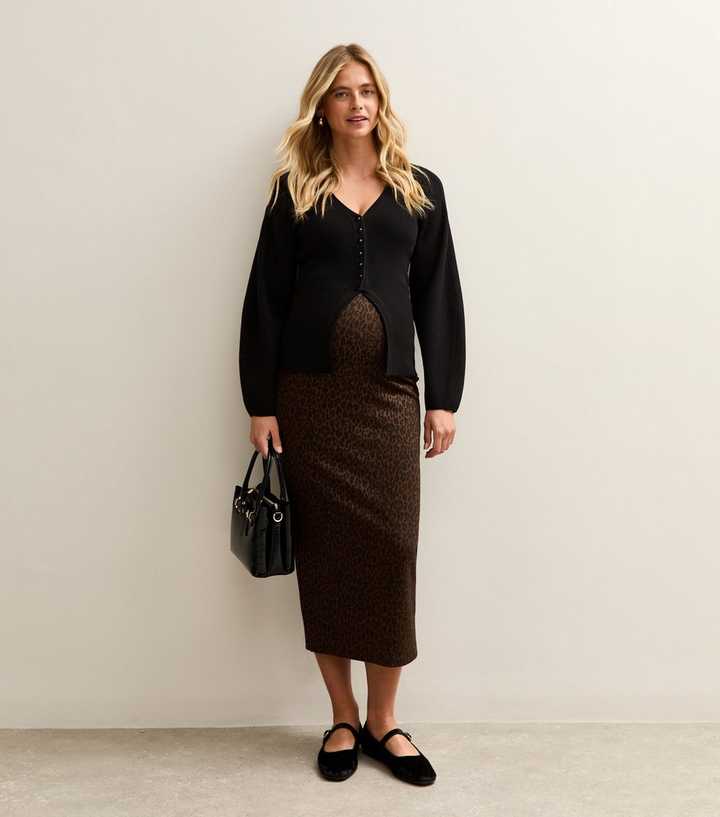 Maternity Leopard Print Jacquard Midi Skirt