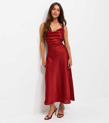 Petite Rust Satin Cowl Neck Midi Dress