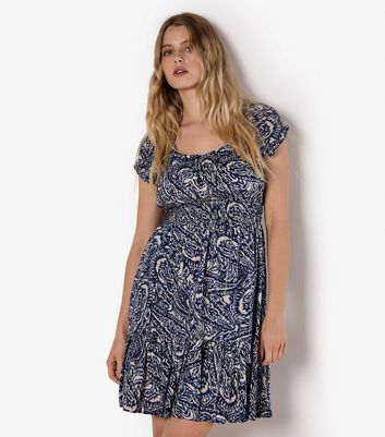 Apricot Navy Paisley Print Mini Dress