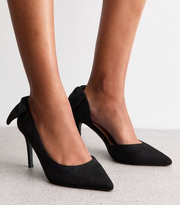 Wide Fit Black Faux Suede Bow Detail Court Shoes New Look - Main Image