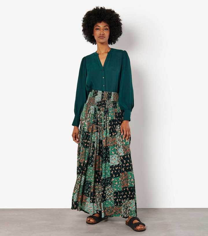 Apricot Green Patchwork Floral Print Wide Leg Trousers
