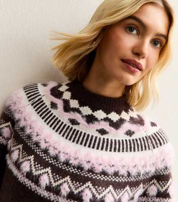 Brown Fluffy Fairisle Jumper