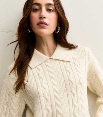 Cream Cable Knit Rib Collar Jumper