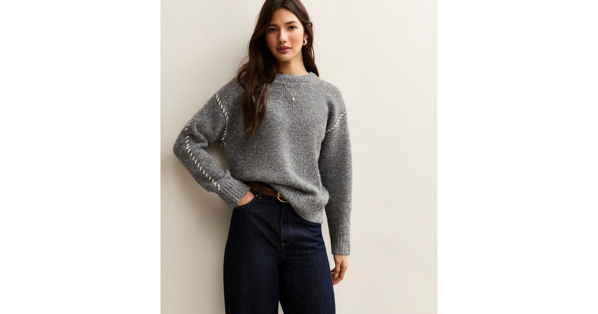 grey-contrast-stitch-brushed-jumper-new-look