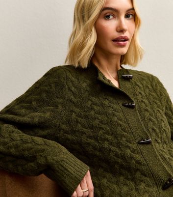 Khaki Cable Knit Toggle Fastening Cardigan | New Look