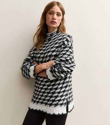 Grey Houndstooth High Neck Jumper