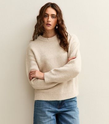 Cream Crew Neck Oversized Textured Knit Jumper | New Look