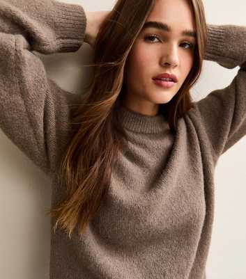 Mink Crew Neck Oversized Textured Knit Jumper