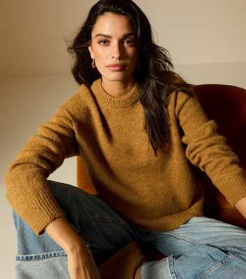 Dark Yellow Crew Neck Oversized Textured Knit Jumper