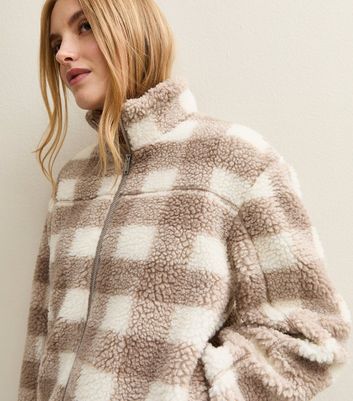 Brown Checked Borg Jacket New Look