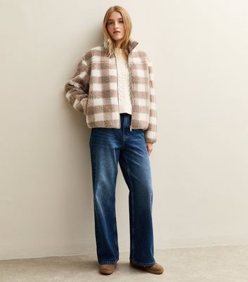 Brown Checked Borg Jacket New Look