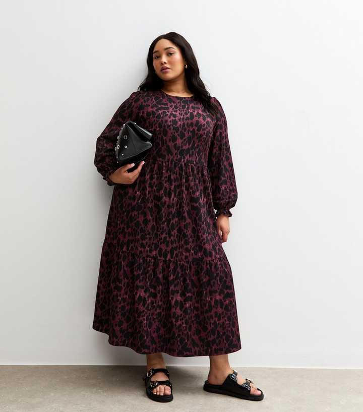 Curves Red Leopard Print Crinkle Smock Midi Dress | New Look