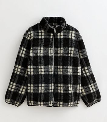Curves Black Check Print Borg Jacket New Look