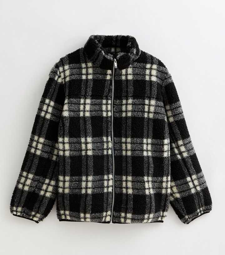 Curves Black Check Print Borg Jacket New Look