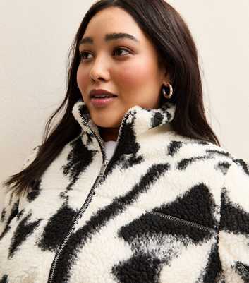 Curves Black Abstract Print Textured Borg Jacket