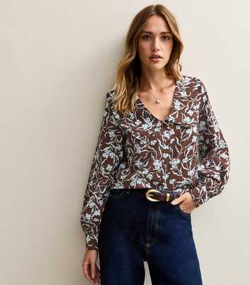 Brown Floral Print Collared Shirt