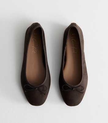 Wide Fit Brown Faux Suede Ballerina Flats