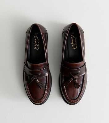 Brown Faux Leather Tassel Charm Almond Toe Loafers