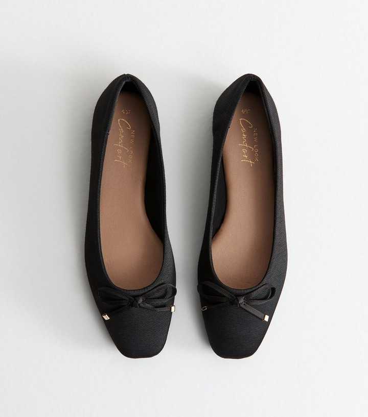 Black Grosgrain Bow Embellished Ballerina Flats