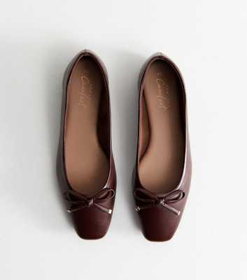 Burgundy Faux Leather Square Toe Ballerina Flats