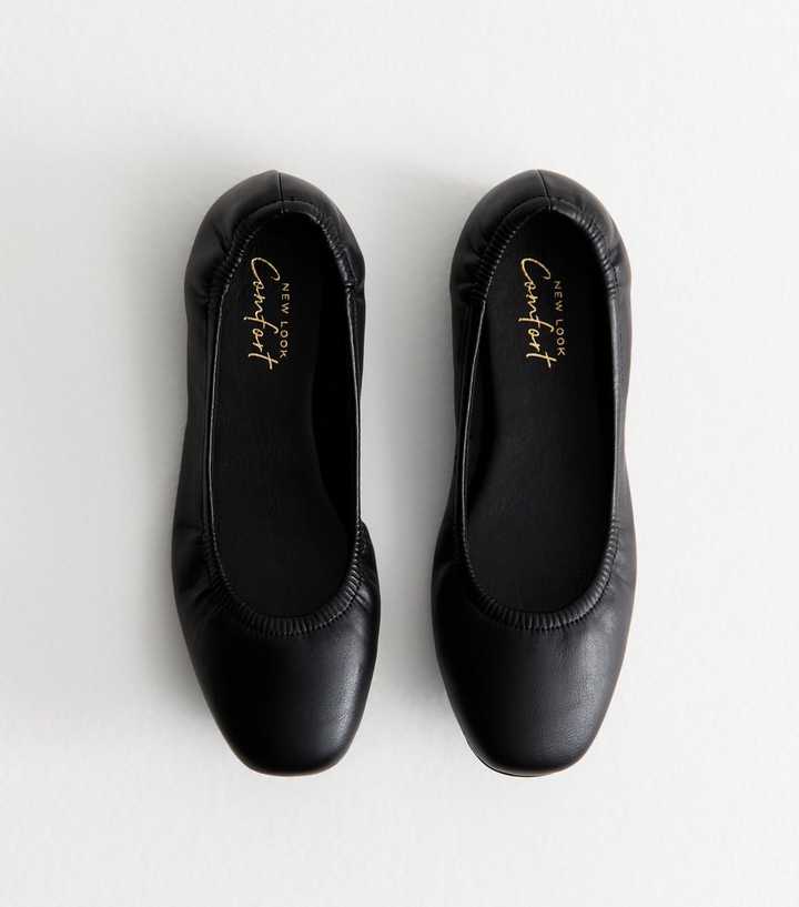 Black Faux Leather Scrunch Ballet Flats
