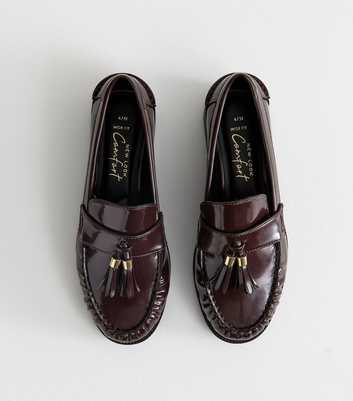 Wide Fit Dark Burgundy Patent Faux Leather Tassel Detail Loafers