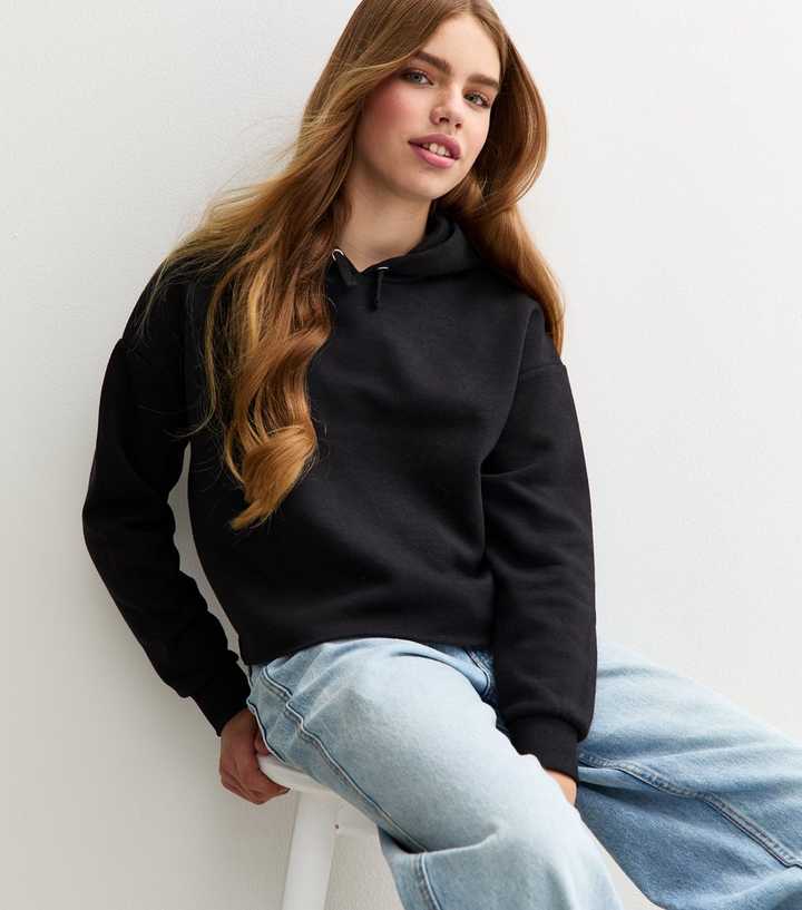 Girls Black Raw Edge Hoodie
