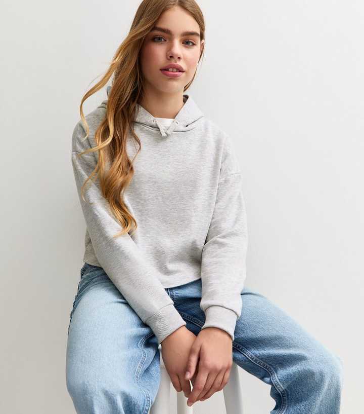 Girls Grey Raw Edge Hoodie