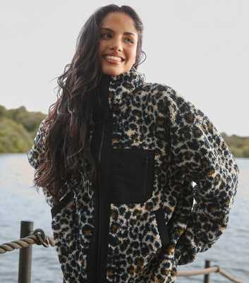 South Beach Brown Leopard Print Borg Jacket