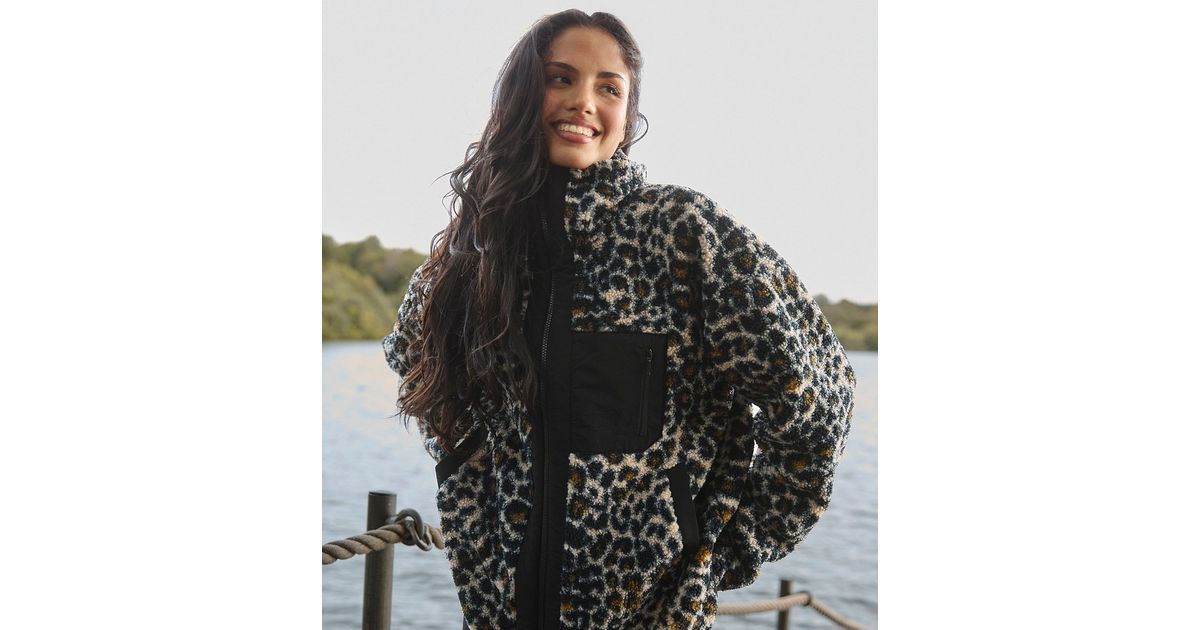 South Beach Brown Leopard Print Borg Jacket New Look