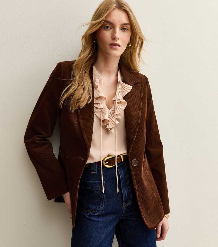 Brown Corduroy Single Breasted Blazer