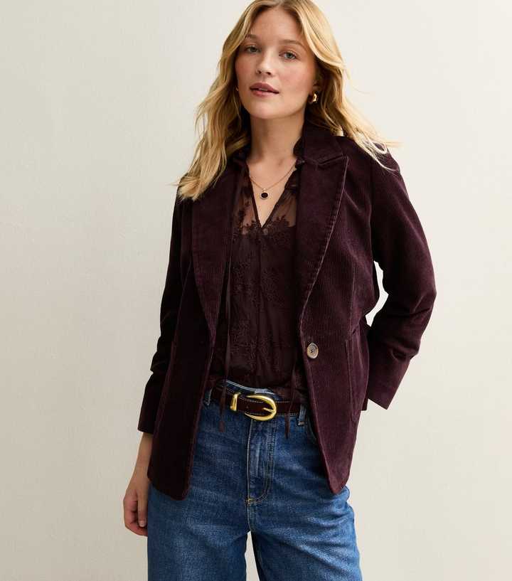 Burgundy Corduroy Single Breasted Blazer