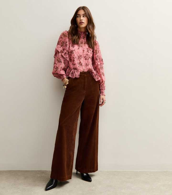 Brown Corduroy Wide Leg Trousers