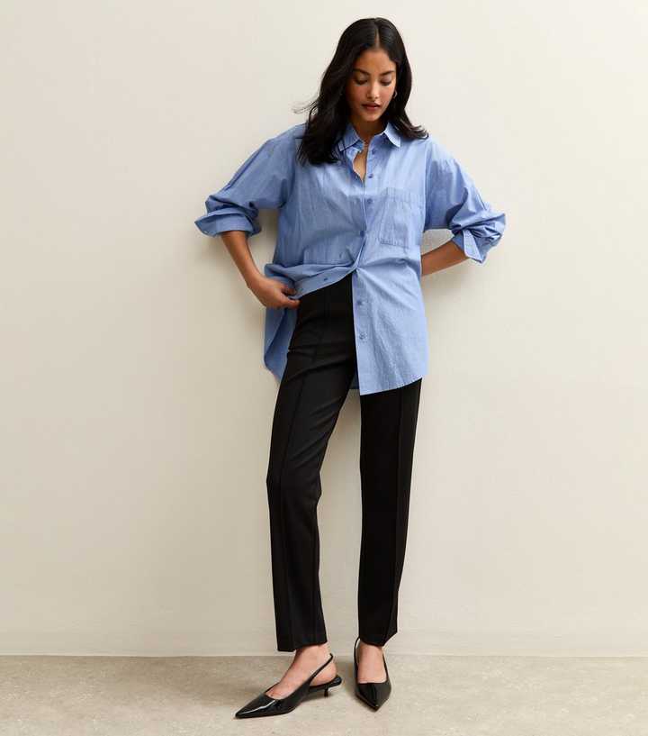 Black Twill High Waist Straight Leg Trousers