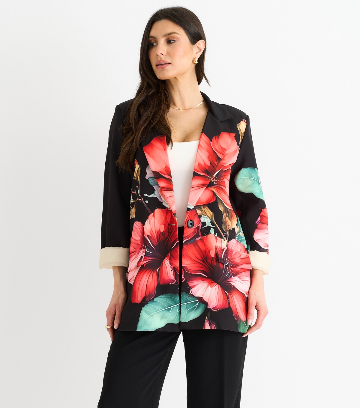 Women's Black Floral Print Blazer Gini London New Look