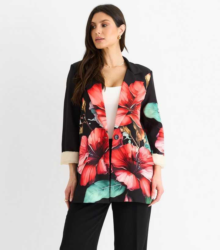 Gini London Black Floral Print Blazer