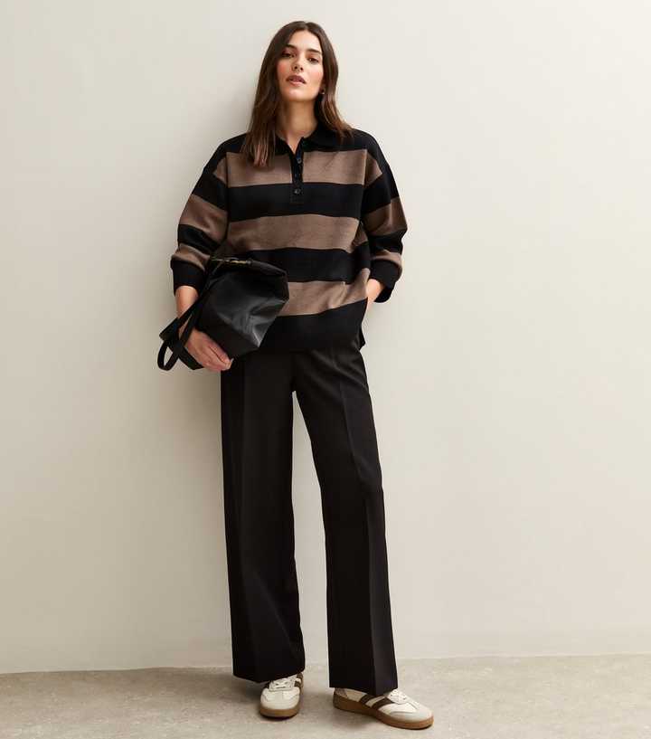 Black Pull On Wide Leg Trousers