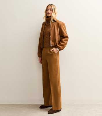 Light Brown Pull On Wide Leg Trousers