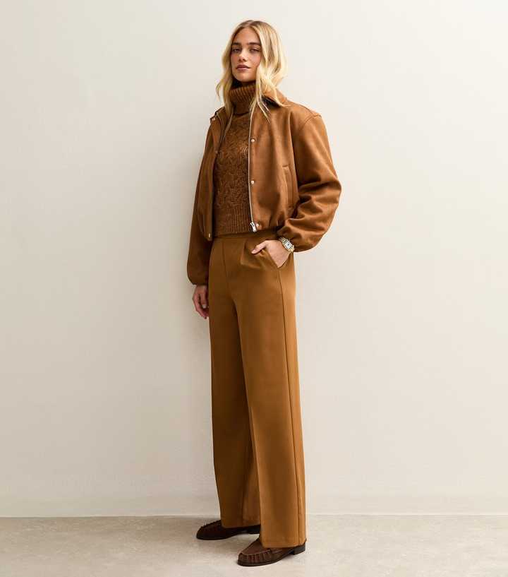 Light Brown Pull On Wide Leg Trousers