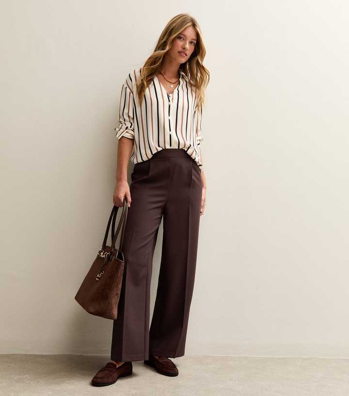 Brown Pull On Wide Leg Trousers