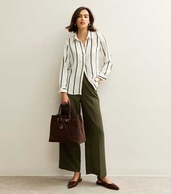Khaki Pull On Wide Leg Trousers