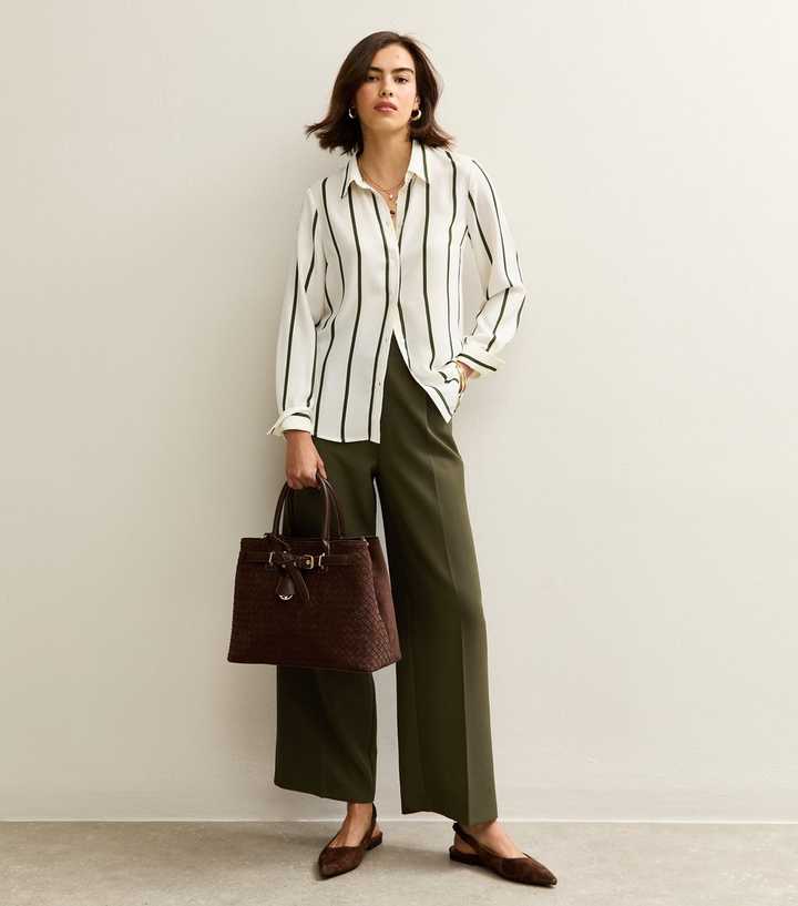Khaki Pull On Wide Leg Trousers