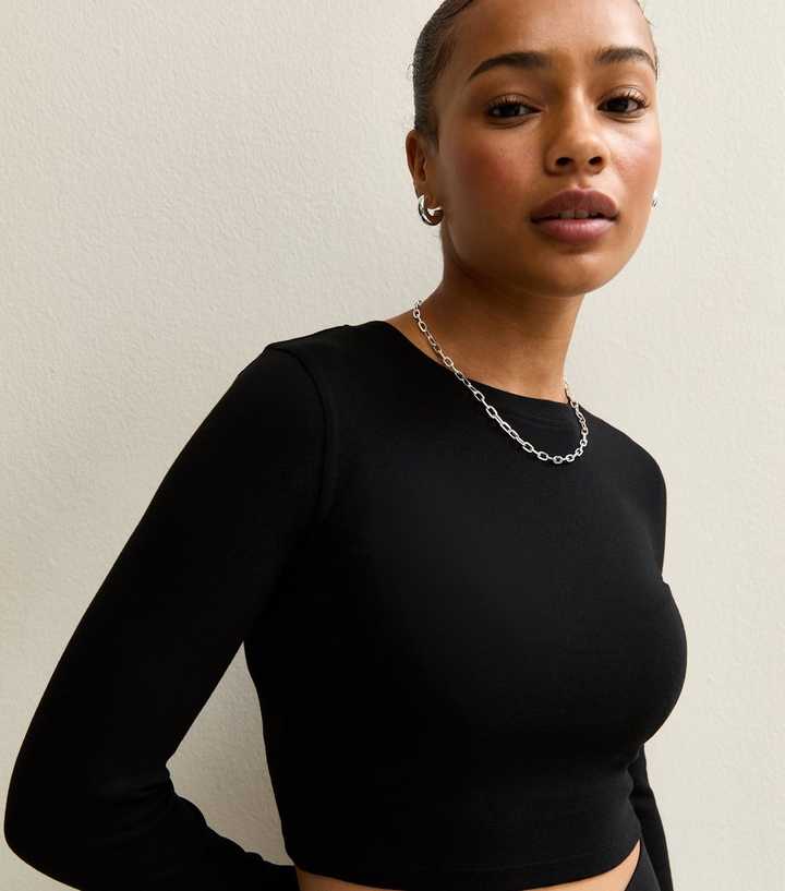 Petite Black Crew Neck Long Sleeve Top