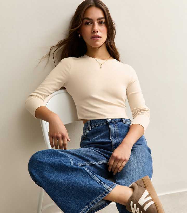 Petite Cream Crew Neck Long Sleeve Top