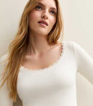 White Lace Trimmed Scoop Neck Top