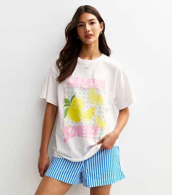 White Lemon Squeeze Print Oversized Fit T-Shirt
