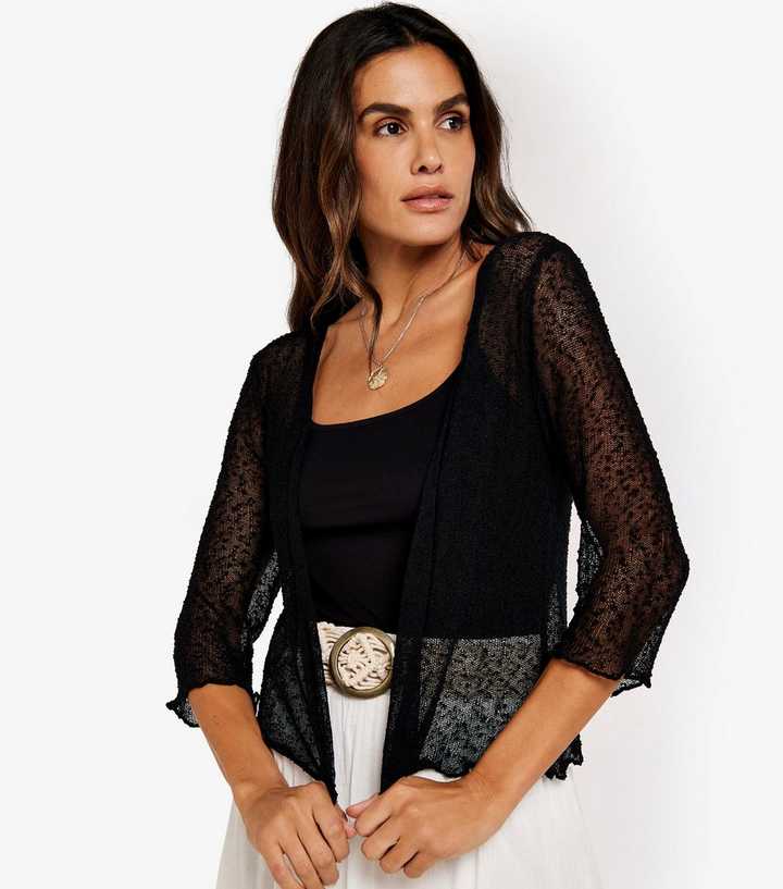 Apricot Black Popcorn Knit Shrug Cardigan