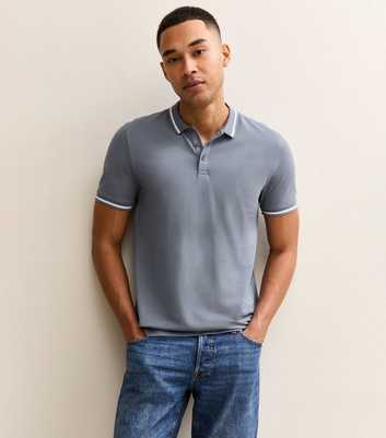 Light Grey Regular Pique Tipped Collar Polo Shirt