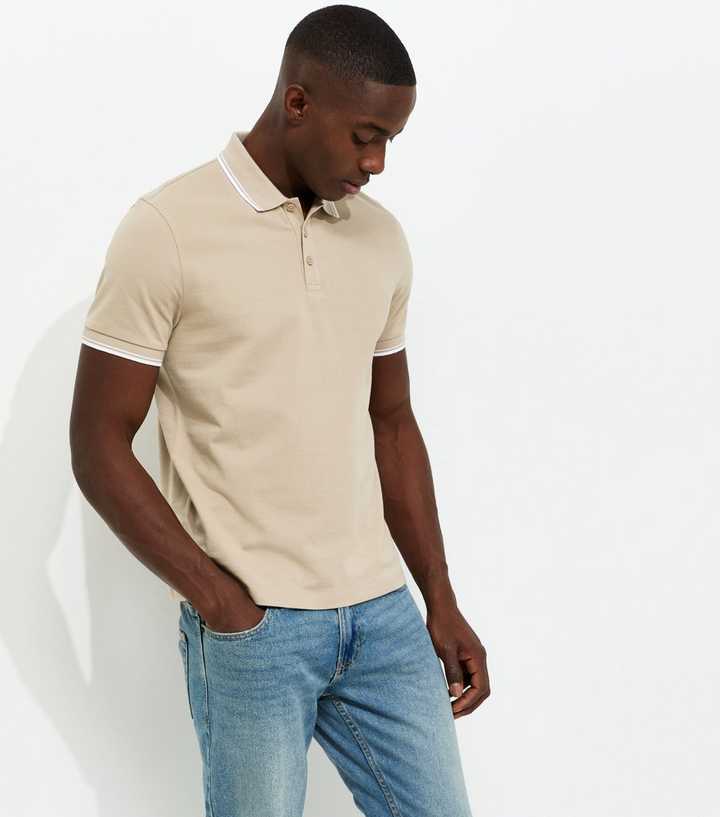 Tan Regular Pique Tipped Collar Polo Shirt